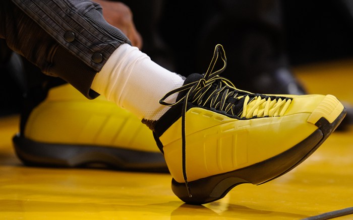 Nick Young's shoes are displayed at a basketball game between Oklahoma City Thunder and the Los Angeles Lakers at Staples Center on January 8, 2016 in Los Angeles, California.