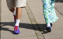 man and woman wearing white crew socks