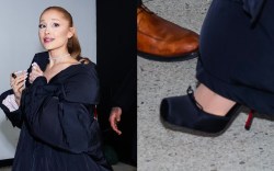 Ariana Grande in New York City on Dec. 3, 2024; a close-up of her Christian Louboutin heel.