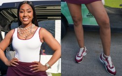 Yung Miami wears sneakers at We The Best Foundation x Jordan Golf Classic Celebrity Golf Tournament