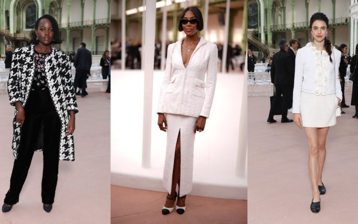 Lupita N'yongo, Naomi Campbell and Margaret Qualley at the Chanel spring 2025 show in Paris on Oct. 1, 2024.