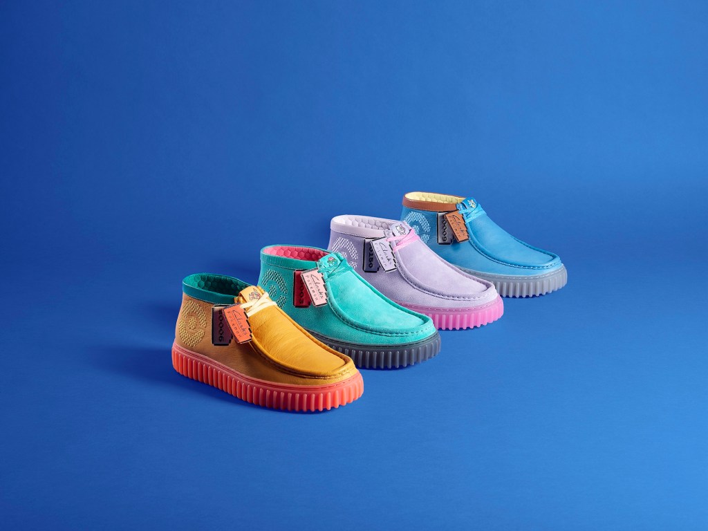 The four shoes included in the 2024 Clarks x Pokémon collection.