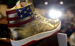 PHILADELPHIA, PENNSYLVANIA - FEBRUARY 17: Republican presidential candidate and former President Donald Trump introduced his new line of signature shoes at Sneaker Con at the Philadelphia Convention Center on February 17, 2024 in Philadelphia, Pennsylvania. Sneaker Con was founded in 2009 and is one of the oldest events celebrating sneakers, streetwear and urban culture. Trump addressed the event one day after a judge ordered the former president to pay $354 million in his New York civil fraud trial. (Photo by Chip Somodevilla/Getty Images)