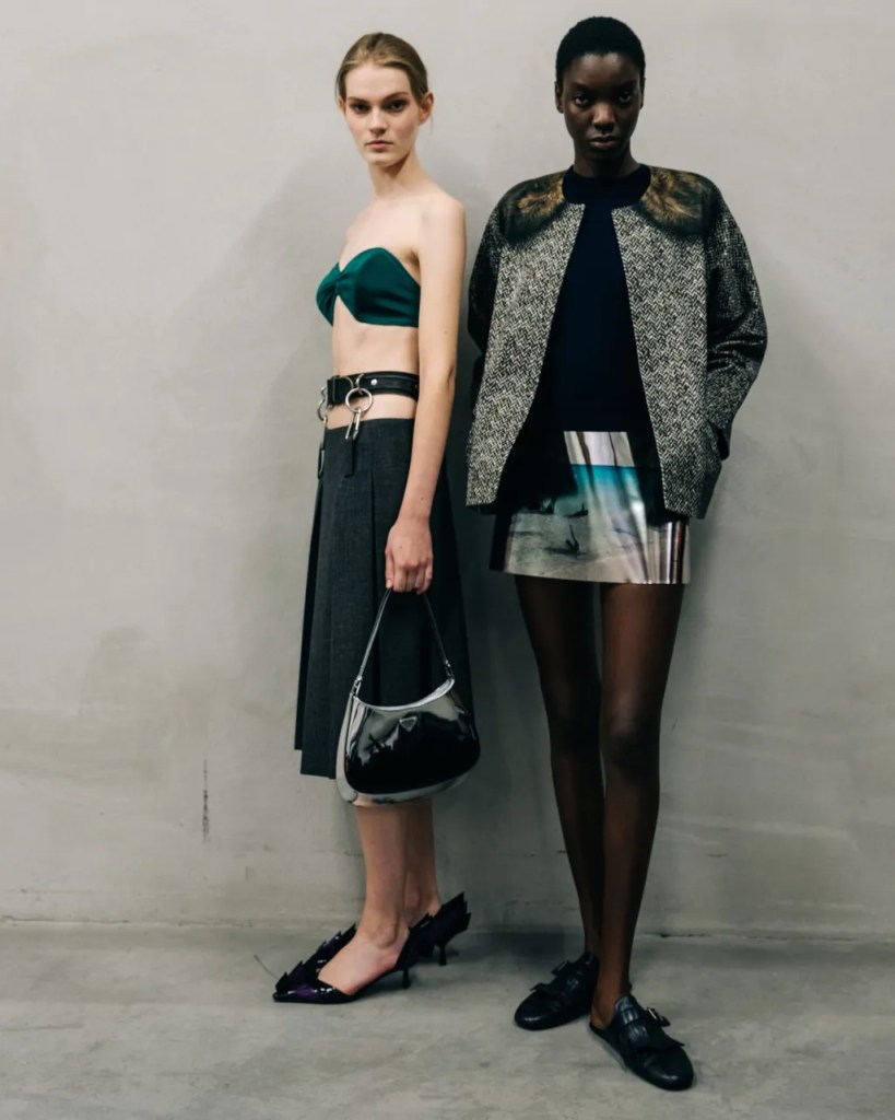 Backstage at the Prada spring 2025 show.