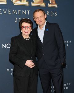 NEW YORK, NEW YORK - DECEMBER 04: (L-R) Billie Jean King and Bjorn Gulden attend the 38th Annual Footwear News Achievement Awards at Cipriani South Street on December 04, 2024 in New York City. (Photo by Dia Dipasupil/Getty Images)