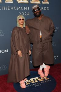 NEW YORK, NEW YORK - DECEMBER 04: (L-R) Fat Nwigwe and Tobe Nwigwe attend the 38th Annual Footwear News Achievement Awards at Cipriani South Street on December 04, 2024 in New York City. (Photo by Dia Dipasupil/Getty Images)