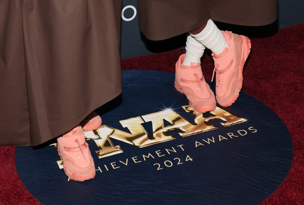 "Fat" Nwigwe, Tobe Nwigwe, Reebok, pink, matching, Footwear News Achievement Awards, red carpet