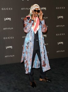 LOS ANGELES, CA - NOVEMBER 03:  Recording artist ASAP Rocky, wearing Gucci, attends 2018 LACMA Art + Film Gala honoring Catherine Opie and Guillermo del Toro presented by Gucci at LACMA on November 3, 2018 in Los Angeles, California.  (Photo by David Livingston/Getty Images)