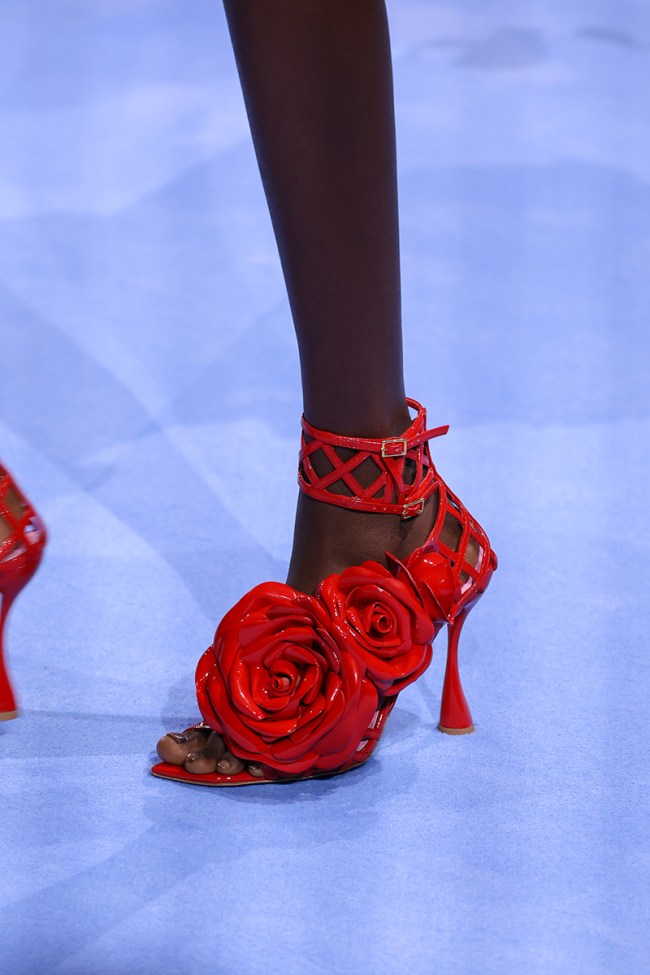 PARIS, FRANCE - SEPTEMBER 27: (EDITORIAL USE ONLY - For Non-Editorial use please seek approval from Fashion House) A model, shoe detail, walks the runway during the Balmain Womenswear Spring/Summer 2024 show as part of Paris Fashion Week on September 27, 2023 in Paris, France. (Photo by Peter White/Getty Images)