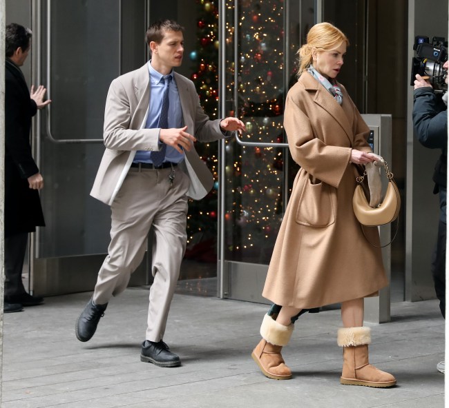 NEW YORK, NY - DECEMBER 11: Nicole Kidman and Harris Dickinson are seen filming on the "Babygirl" movie set on December 11, 2023 in New York City. (Photo by Jose Perez/Bauer-Griffin/GC Images)