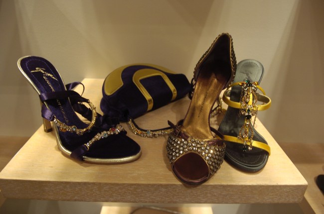 MIAMI BEACH, FL - OCTOBER 18: Giuseppe Zanotti shoe designs at the Giuseppe Zanotti Collection at Bal Harbour shops on October 18 , 2005 in Miami Beach, Florida. (Photo by Gustavo Caballero/Getty Images)