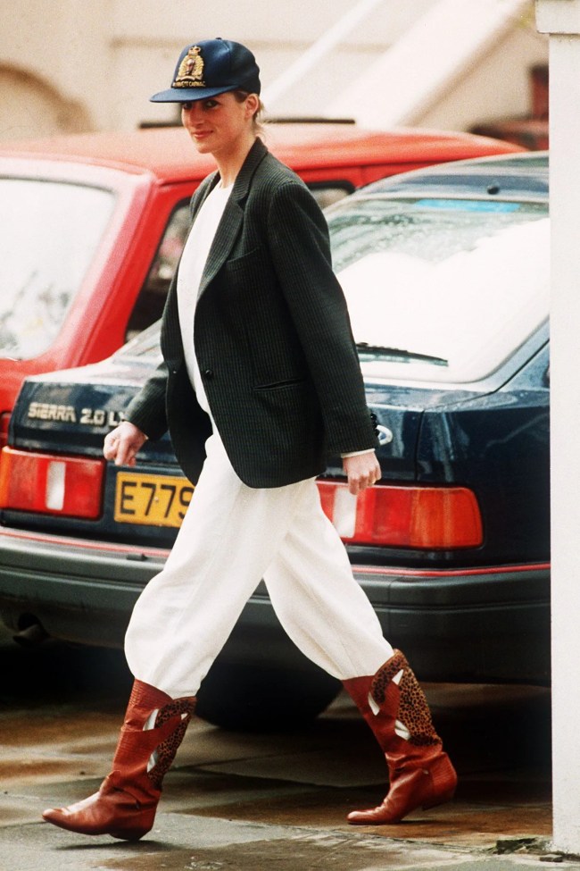 Princess Diana, cowboy boots, blazers, polo, London.