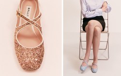 Swiss brand, Bally, flats, ballerina flats, Ballyrina flats, flat shoes, glitter shoes, gold glitter, black ballet flats