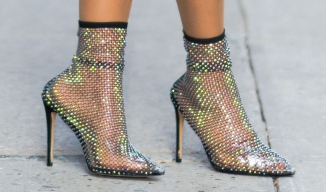 le silla gilda sock boots, le silla, jennifer hudson, fishnet ankle boots, stiletto ankle boots, shoes, jennifer hudson shoe style