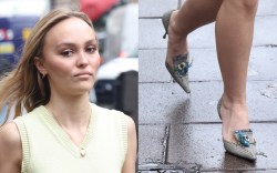 Lily-Rose Depp, kitten heels, plaid, knitwear, London, "Nosferatu"