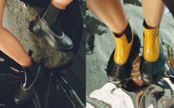 close-up imagery of models wearing Chelsea boots in various colorways