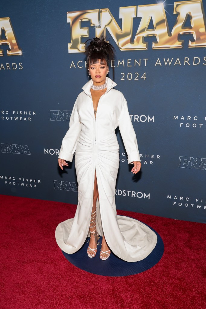 NEW YORK, NEW YORK - DECEMBER 04: Rihanna attends the 38th Annual Footwear News Achievement Awards at Cipriani South Street on December 04, 2024 in New York City. (Photo by Cindy Ord/WireImage)