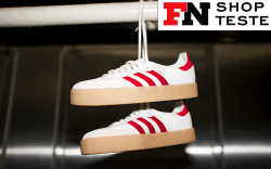 red and white platform gum sole sneakers